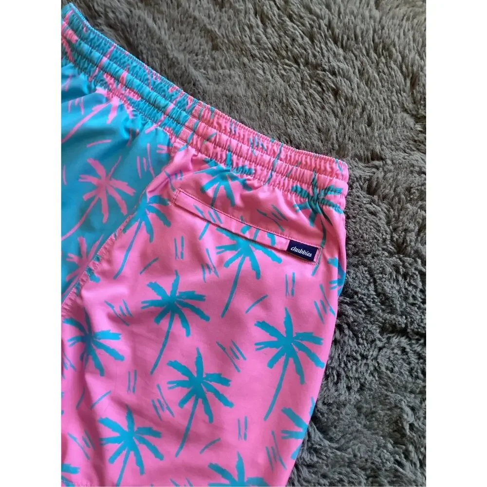 Chubbies Men's the prince of pints Quick Dry Swim Trunks, size M pink and blue